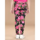 Girl’s Cotton Lycra Floral Elasticated Jeggings (Black-Pink) – view 3