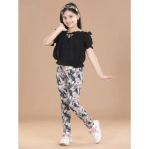 Girl’s Cotton Lycra Floral Elasticated Jeggings (Multicolor)