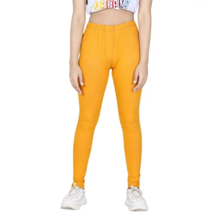 Girl’s Cotton Lycra Solid Elasticated Jeggings (Mustard) – view 5