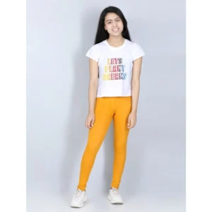 Girl’s Cotton Lycra Solid Elasticated Jeggings (Mustard)