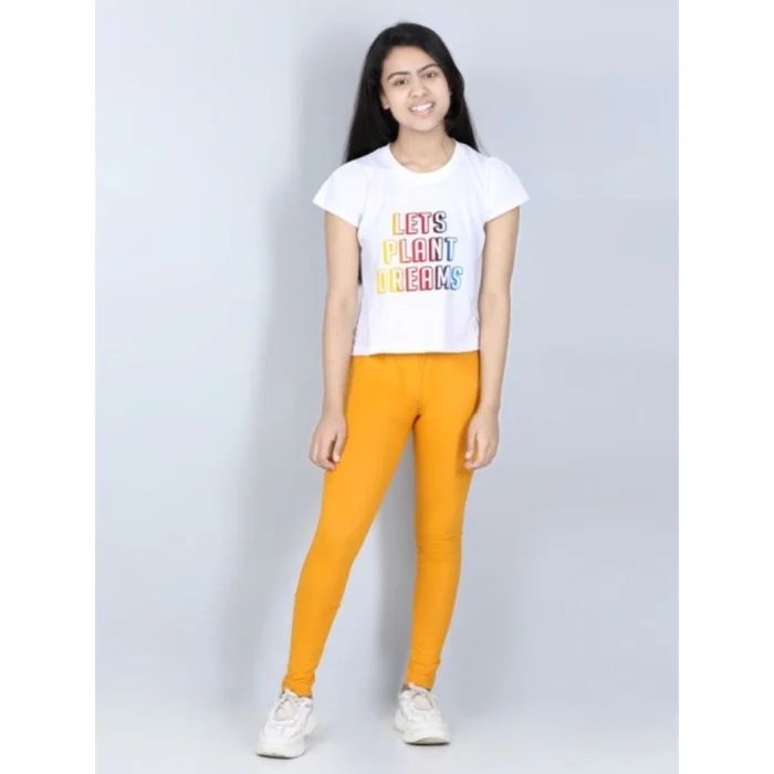 Girl’s Cotton Lycra Solid Elasticated Jeggings (Mustard)
