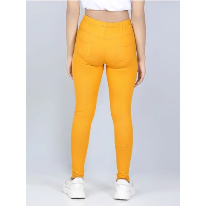 Girl’s Cotton Lycra Solid Elasticated Jeggings (Mustard) – view 4