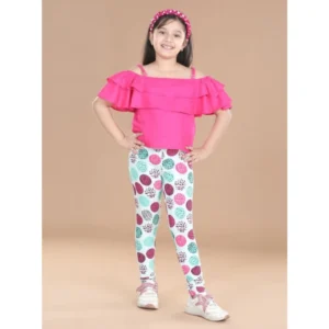 Girl’s Cotton Lycra Floral Elasticated Jeggings (Multicolor)