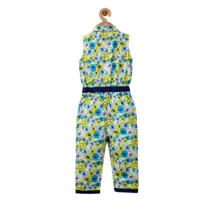 Girl’s Cotton Floral Sleeveless Jumpsuit (Yellow) – view 3