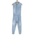 Girl’s Denim Embellished Sleeveless Jumpsuit (Blue)
