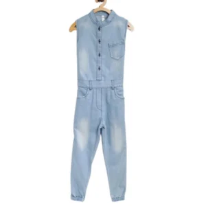Girl’s Denim Embellished Sleeveless Jumpsuit (Blue)