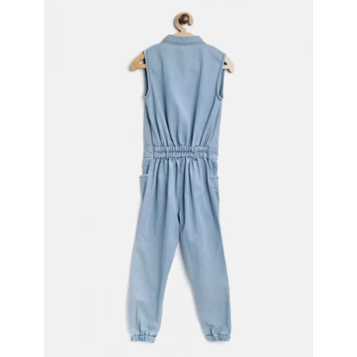 Girl’s Denim Embellished Sleeveless Jumpsuit (Blue) – view 4