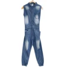 Girl’s Denim Embellished Sleeveless Jumpsuit (Blue)
