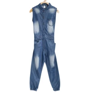 Girl’s Denim Embellished Sleeveless Jumpsuit (Blue)