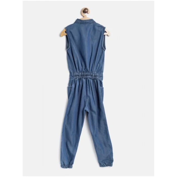 Girl’s Denim Embellished Sleeveless Jumpsuit (Blue) – view 4