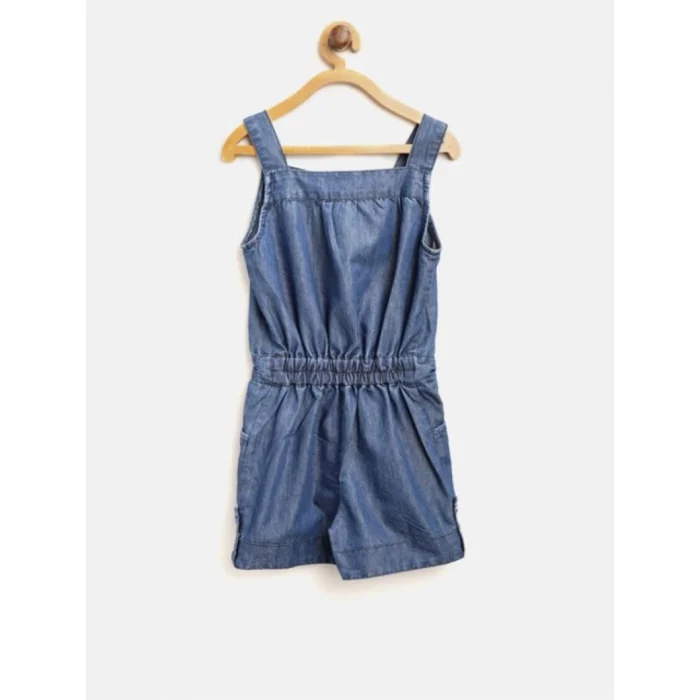 Girl’s Denim Embroidered Sleeveless Jumpsuit (Blue) – view 4