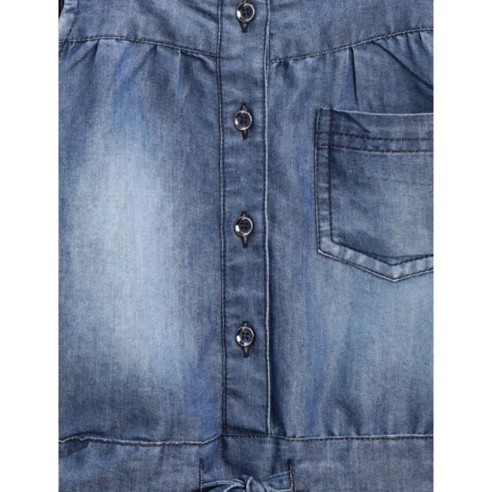 Girl’s Denim Embroidered Sleeveless Jumpsuit (Blue) – view 3