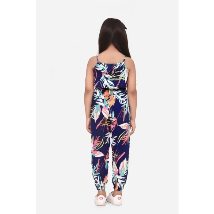 Girl’s Rayon Printed Sleeveless Jumpsuit (Blue-Multicolor) – view 4