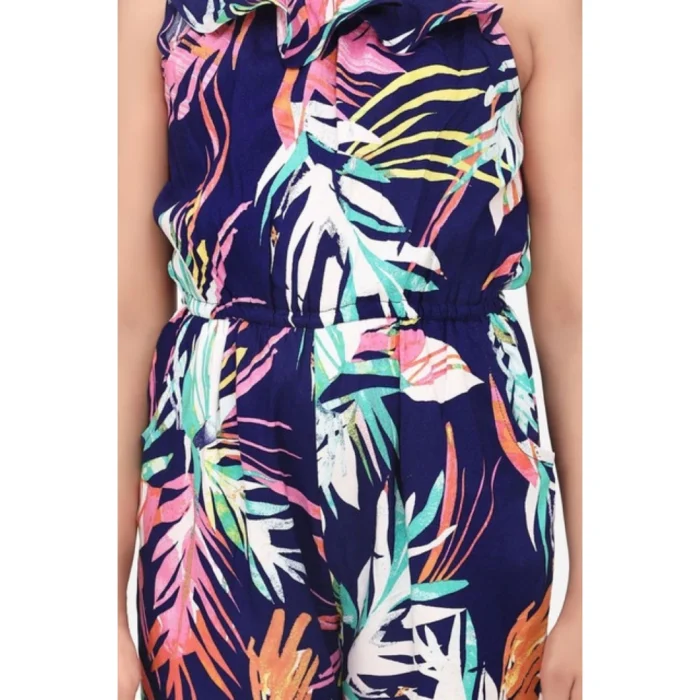 Girl’s Rayon Printed Sleeveless Jumpsuit (Blue-Multicolor) – view 3