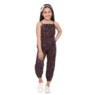 Girl’s Rayon Floral Sleeveless Jumpsuit (Black-Red)