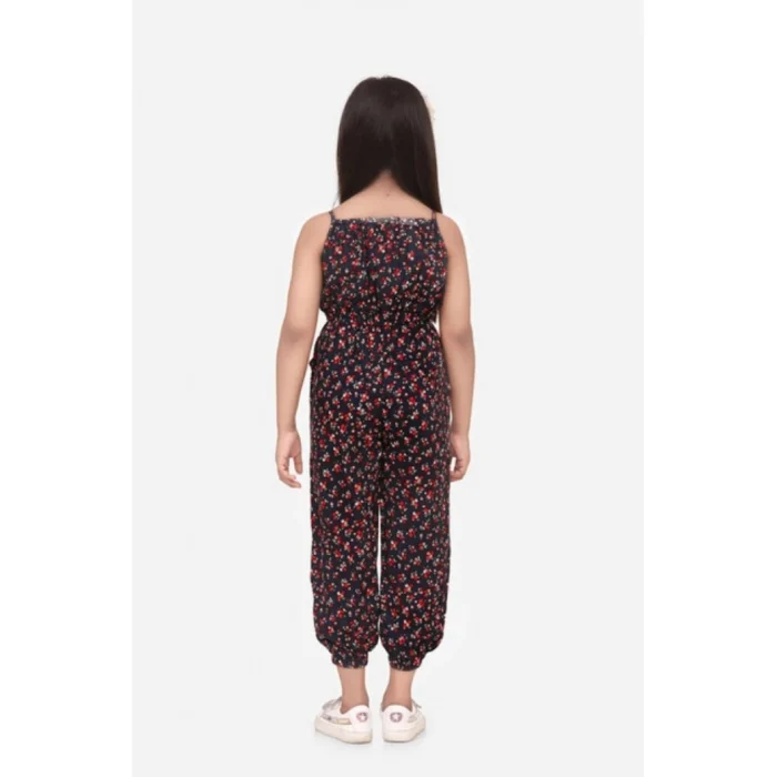 Girl’s Rayon Floral Sleeveless Jumpsuit (Black-Red) – view 4