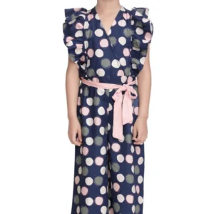 Girl’s Rayon Polka Flutter Jumpsuit (Multicolor)