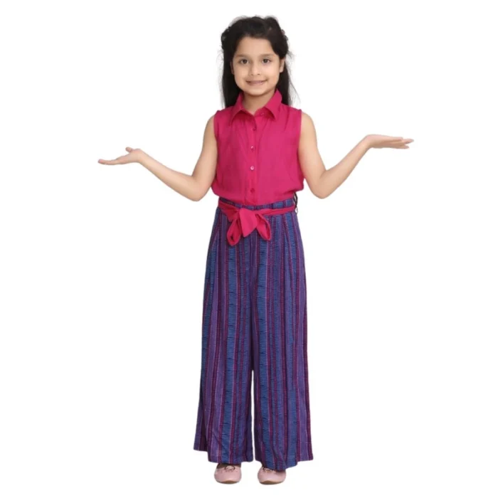 Girl’s Rayon Colour Block Sleeveless Jumpsuit (Pink-Blue) – view 5