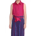 Girl’s Rayon Colour Block Sleeveless Jumpsuit (Pink-Blue)