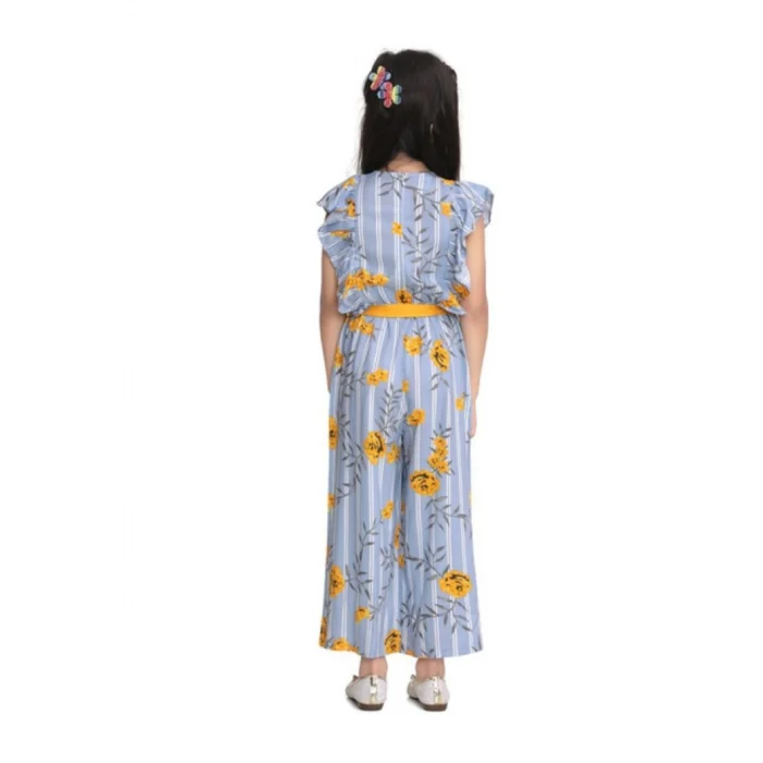 Girl’s Rayon Floral Flutter Jumpsuit (Blue-Yellow) – view 4