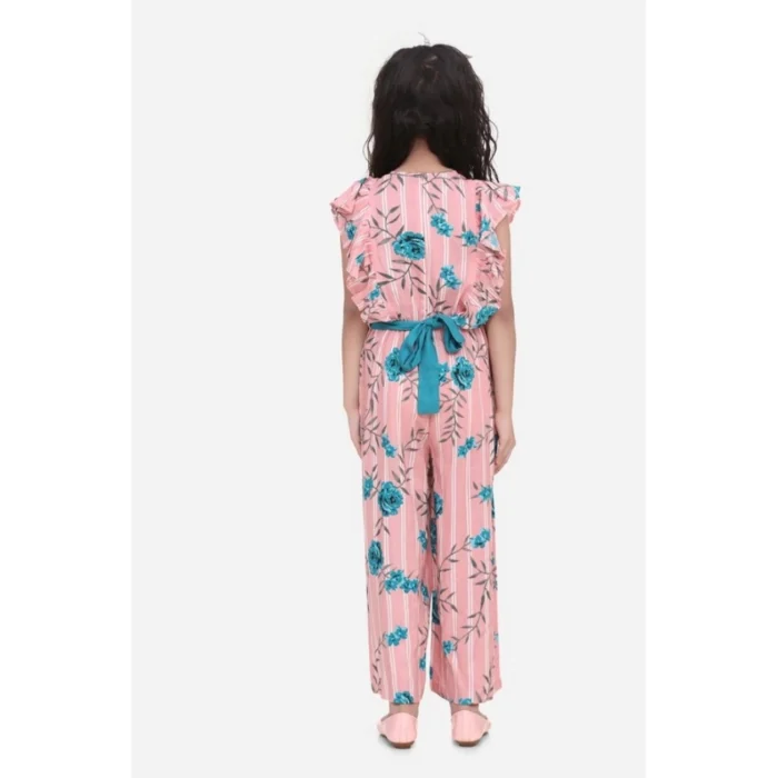 Girl’s Rayon Floral Flutter Jumpsuit (Pink-Blue) – view 4