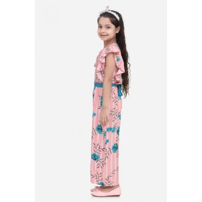 Girl’s Rayon Floral Flutter Jumpsuit (Pink-Blue) – view 3