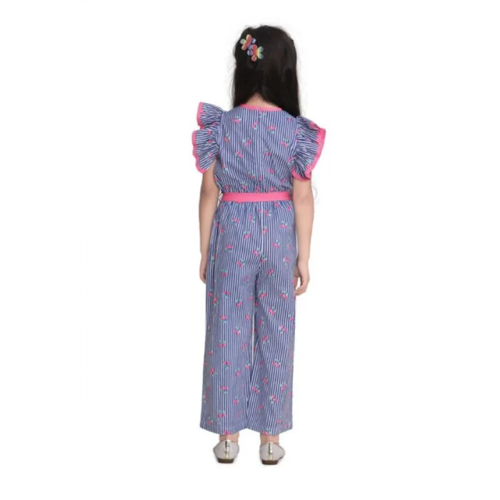 Girl’s Cotton Striped Flutter Jumpsuit (Blue-Pink) – view 4