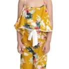 Girl’s Rayon Floral Shoulder Straps Jumpsuit (Mustard)