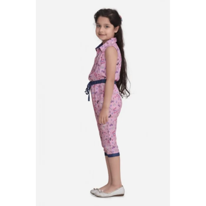 Girl’s Cotton Printed Sleeveless Jumpsuit (Pink) – view 3