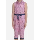 Girl’s Cotton Printed Sleeveless Jumpsuit (Pink)