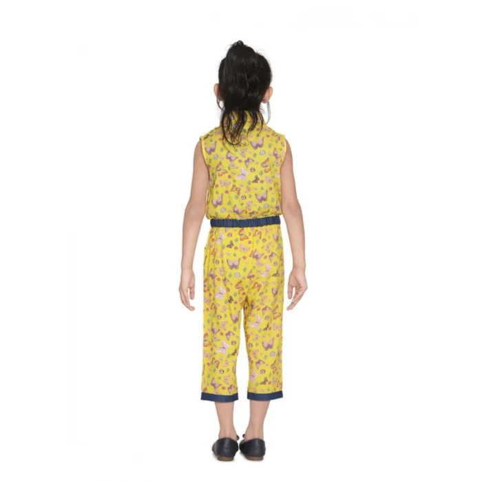 Girl’s Cotton Printed Sleeveless Jumpsuit (Yellow) – view 4