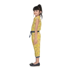 Girl’s Cotton Printed Sleeveless Jumpsuit (Yellow) – view 2
