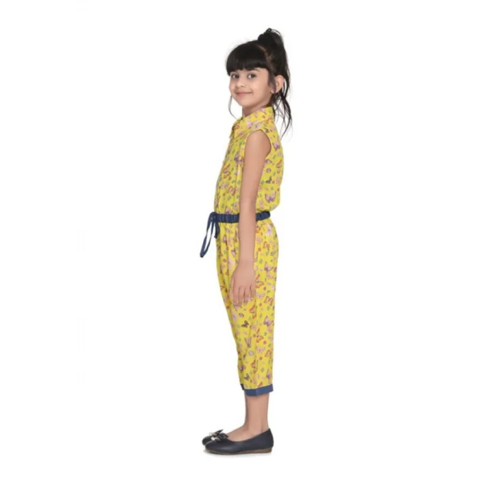 Girl’s Cotton Printed Sleeveless Jumpsuit (Yellow) – view 2