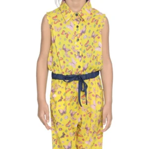 Girl’s Cotton Printed Sleeveless Jumpsuit (Yellow)