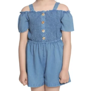 Girl’s Rayon Solid Sleeveless Jumpsuit (Blue)