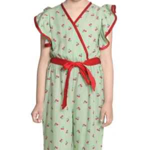 Girl’s Rayon Printed Flutter Jumpsuit (Green)