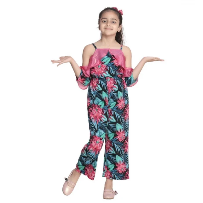 Girl’s Polyester Floral Cold Shoulder Jumpsuit (Pink) – view 5