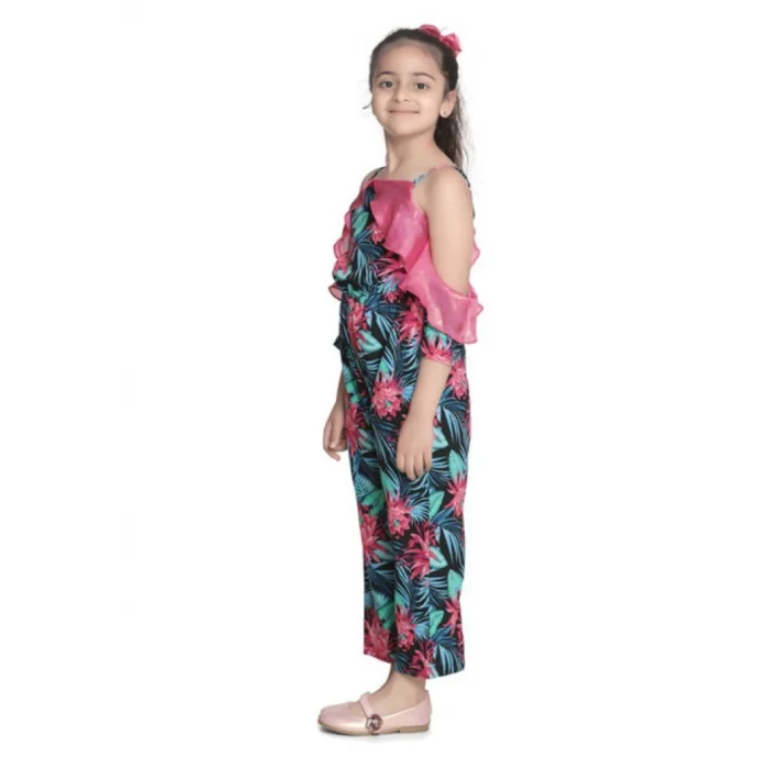 Girl’s Polyester Floral Cold Shoulder Jumpsuit (Pink) – view 3