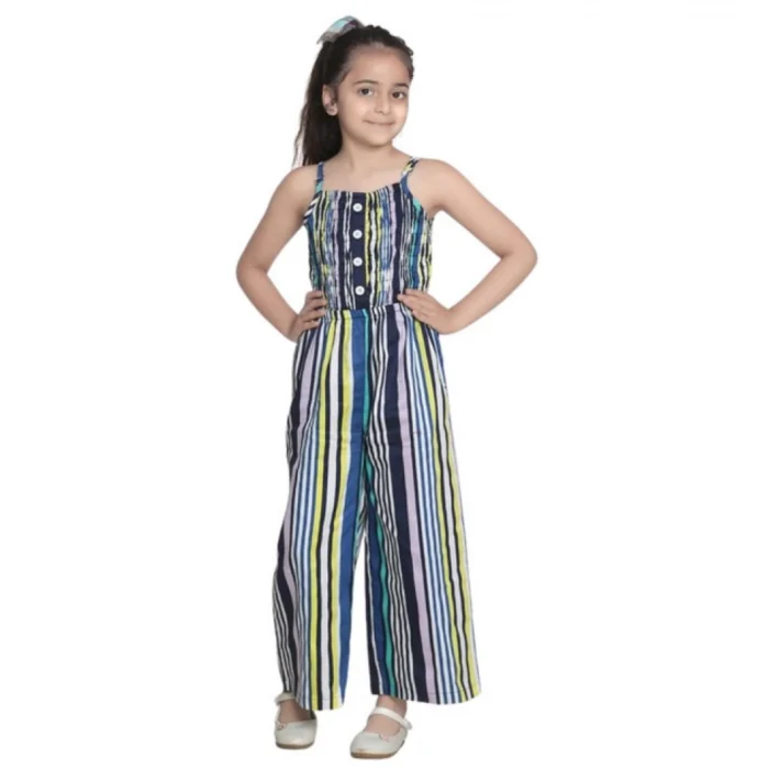 Girl’s Rayon Striped Sleeveless Jumpsuit (Blue) – view 5