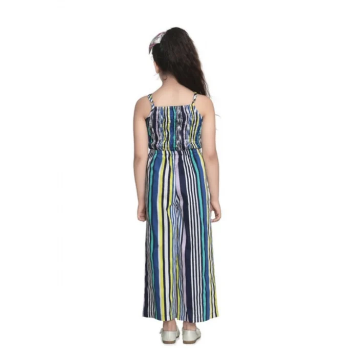 Girl’s Rayon Striped Sleeveless Jumpsuit (Blue) – view 4