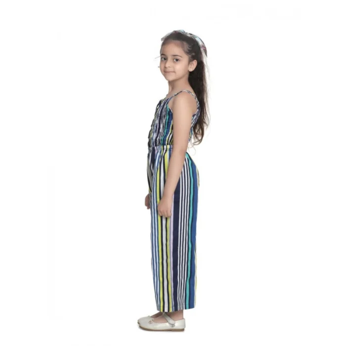 Girl’s Rayon Striped Sleeveless Jumpsuit (Blue) – view 3