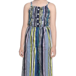 Girl’s Rayon Striped Sleeveless Jumpsuit (Blue)