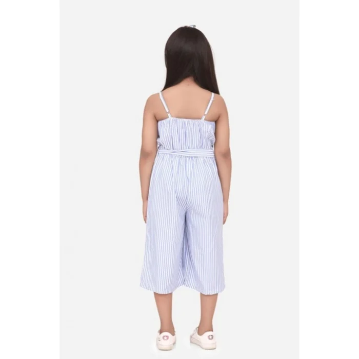 Girl’s Polyester Cotton Blend Striped Sleeveless Jumpsuit (Light Blue) – view 4