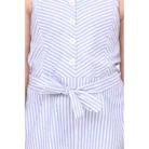 Girl’s Polyester Cotton Blend Striped Sleeveless Jumpsuit (Light Blue)