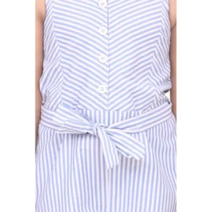 Girl’s Polyester Cotton Blend Striped Sleeveless Jumpsuit (Light Blue)