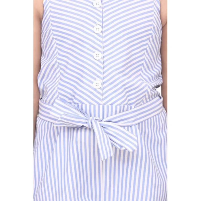 Girl’s Polyester Cotton Blend Striped Sleeveless Jumpsuit (Light Blue)