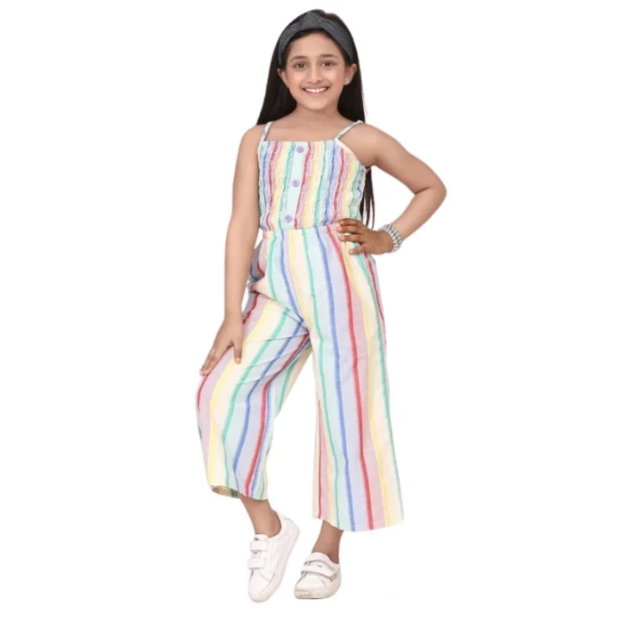 Girl’s Polyester Cotton Blend Striped Sleeveless Jumpsuit (Multicolor) – view 5