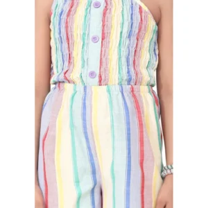 Girl’s Polyester Cotton Blend Striped Sleeveless Jumpsuit (Multicolor)