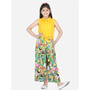Girl’s Rayon Flamingo Print Sleeveless Jumpsuit (Yellow-Multicolor)