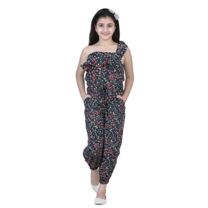 Girl’s Polyester Moss Floral Sleeveless Jumpsuit (Multicolor) – view 5
